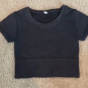 OFFLINE By Aerie Totally! Textured Seamless Cropped T-Shirt XS Ribbed True Black